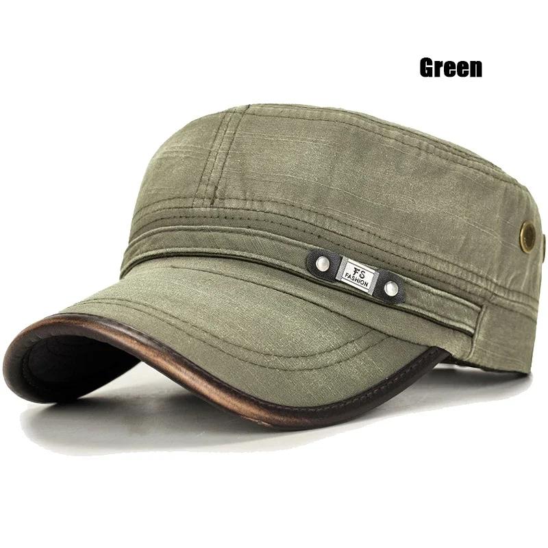 Leder Schirmmütze Gewaschen Used Baumwolle Verstellbar Militärschule Flache Kappe Sonnenhut Trucker Caps Papa Hüte gray