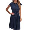 Popular European and American versatile simple medium skirt summer casual lace-up solid color pleated dress women