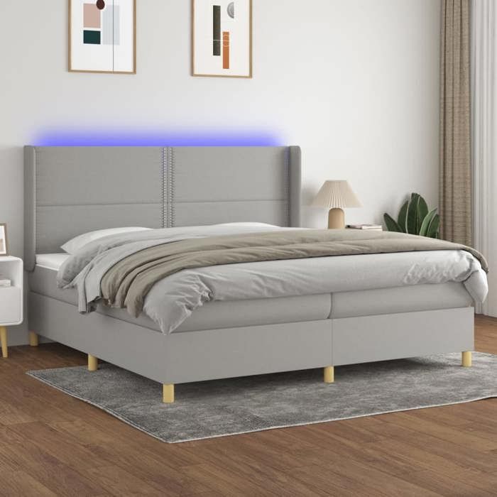 VidaXL Sommier à Lattes de Lit avec Matelas et LED, Lit Rembourré avec Tête de Lit, Lit Double, Lit Adulte de Chambre, 3138821