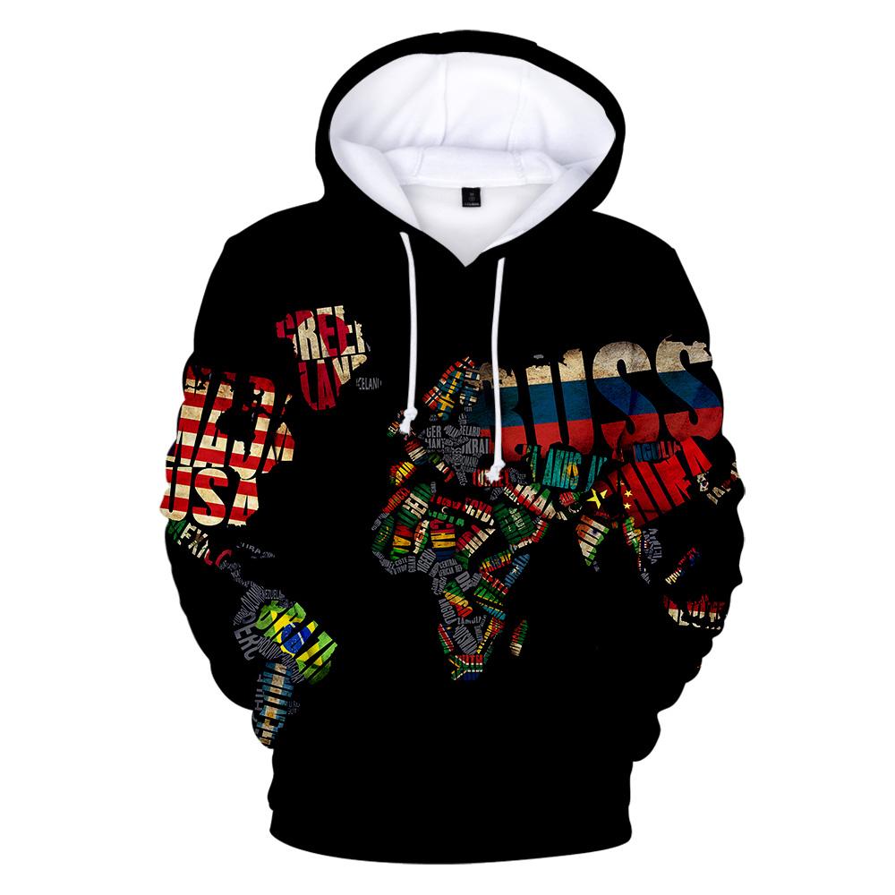 3D mapa světa Mikiny s potiskem Pánské/Dámské Mikiny Jaro Podzim Móda Běžné Hoody Pánské Sportovní oblečení Streetwear Nadměrné topy