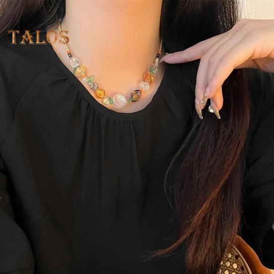 Colier cu mărgele lucrat manual, cu flori de rășină și mărgele cu plante, choker pentru adolescente, femei, iubită, nuntă, mireasă