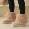 Shoes for Women Winter Slip On Women's Boots Black Round Toe Solid Flock Plush Warm Mid Heel Water Proof Casual Snow Boots Women