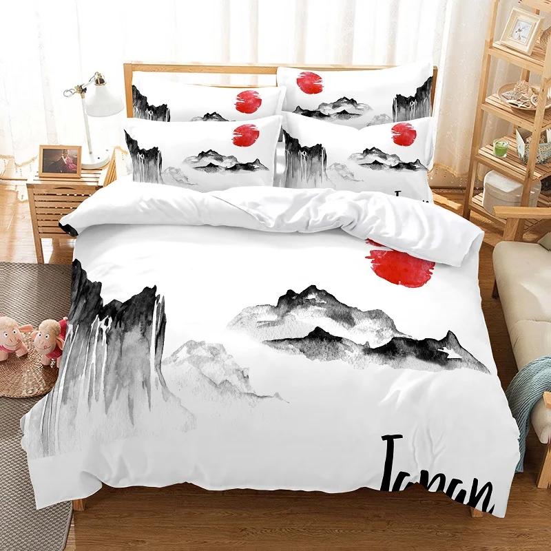 Ink Painting King Queen Duvet Cover Chinese Landscape Painting Bedding Set Adults Idyllic Scenery Mountain Polyester Quilt Cover