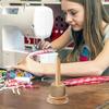 Handmade Wooden Yarn Holder Rotating Ball Thread Stand with Storage Base Desk Organizer for Knitting Crochet