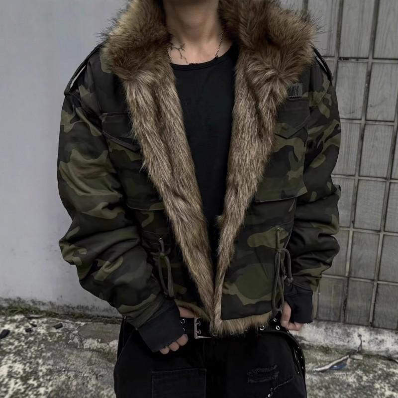 Mens Winter Thickened Hooded Camouflage Cotton Puffer Jacket With Multiple Pockets Fleece Collar