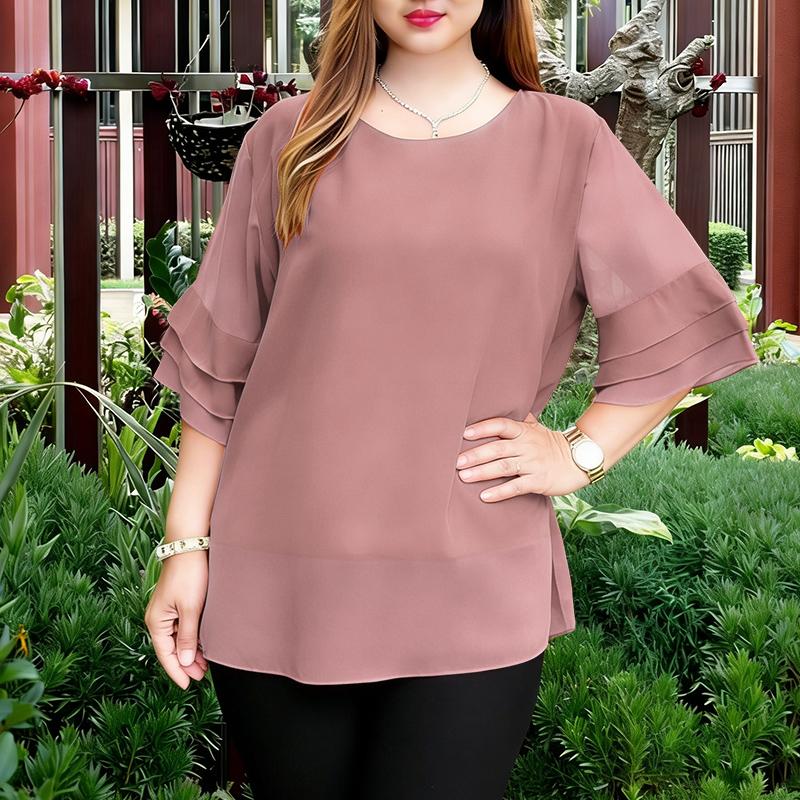 ZANZEA Women Casual Round Neck Solid Color See-Through 3/4 Sleeve Loose Cover Up Blouse