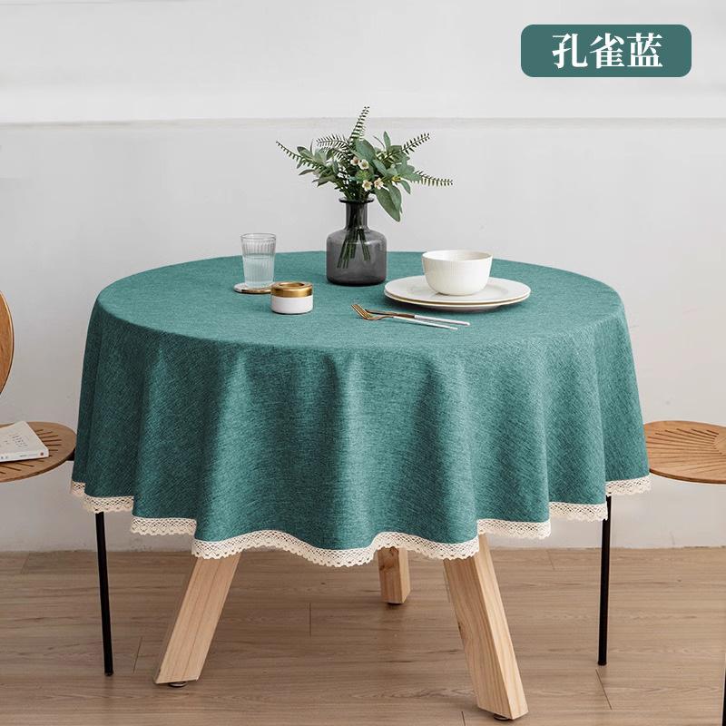 Round Solid Color Dining Table Cloth French Lace Cotton Linen Waterproof and Oil Proof Hotel Restaurant Tablecloth Decoration