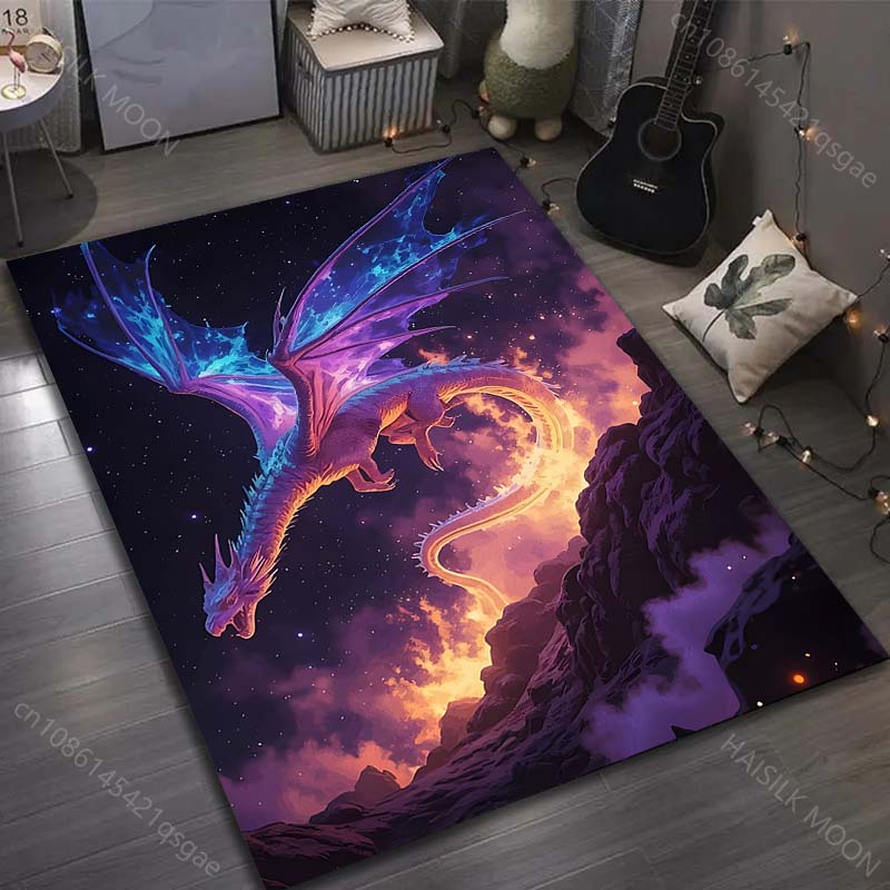

1PC Purple dragon flying over flames Carpet for Living Room Bedroom Sofa Home Decor Rus Non-slip Floor Mat Luxury Gift 40cm x 60cm