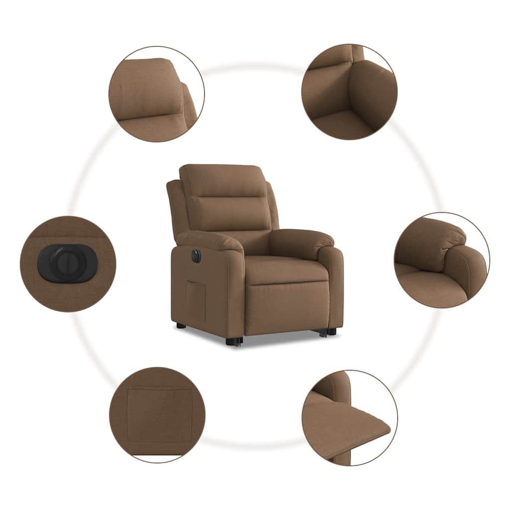 Recliner Chair with Lift Assistance Electric Brown Fabric