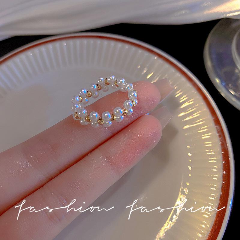 Double Row Pearl Women s Open Ring: Elegant, Simple, Niche Design Adjustable Open