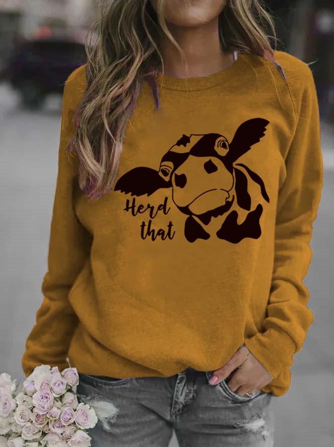 Women's Cow Print Round Neck Hoodie