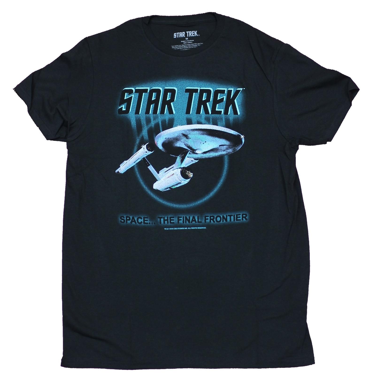 Star Trek Adult New T-Shirt - Space the Final Frontier Enterprise Blue Area L