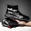 Fashion Casual Thick Sole Raising Board Shoes Men's Trend Fashion Leather Comfortable High Top Waterproof Ankle Boots Retro Black Men