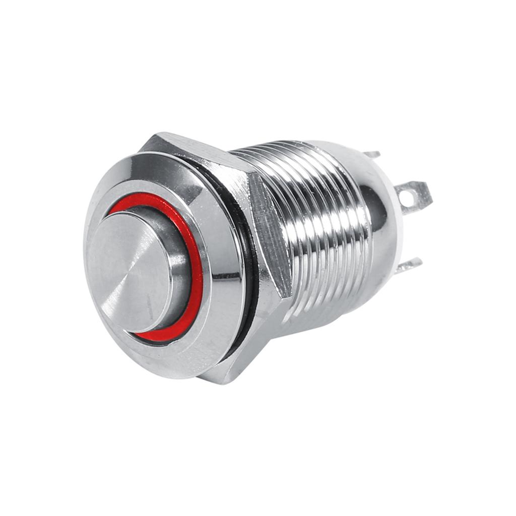 12mm Circle LED Waterproof Metal Momentary Push Button Switch High Flush 4 Pin 1NO
