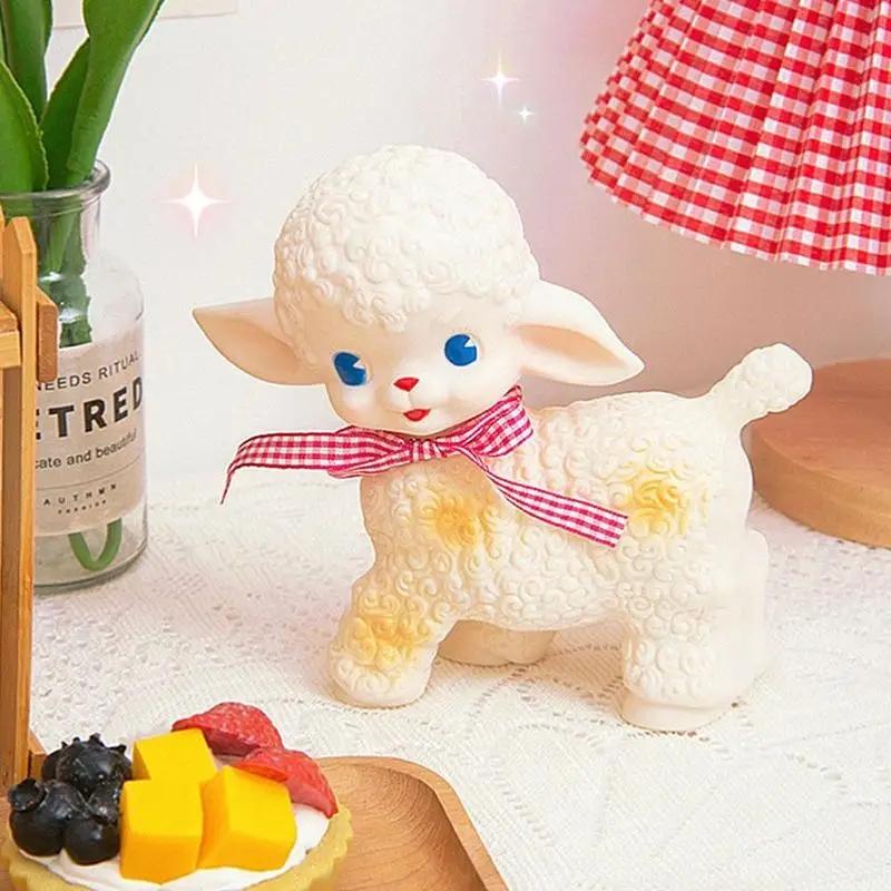 Retro Classic Rubber Sheep Doll Cute Girl Sweetheart Voice Animal Gift Model Lamb Static Desk Room Home Accessories Ornaments