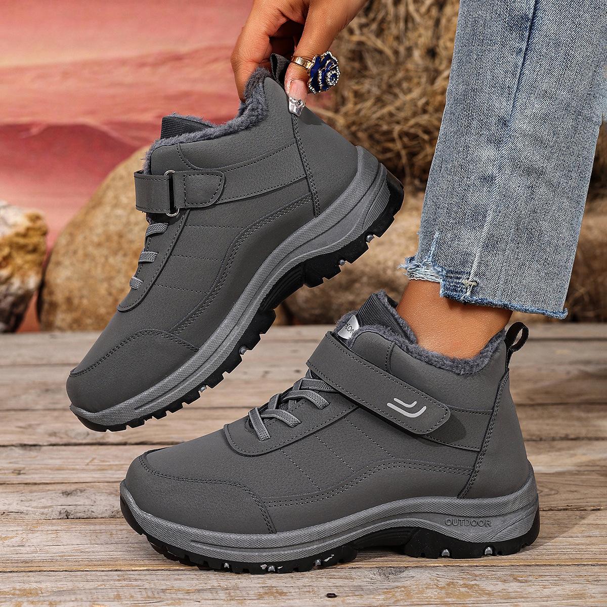 

Snow boots women s winter velvet thickened non-slip boots versatile high-top outdoor platform casual shoes Velcro cotton shoes 41 серый