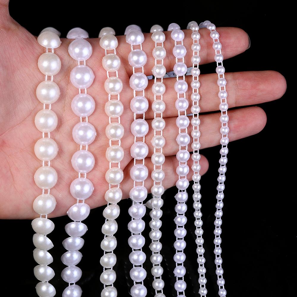 5yards/roll ABS Imitation Pearl Half Round Pearls Chain 4-10mm Cotton Thread Beads Chain For Wedding Party Christmas Decoration