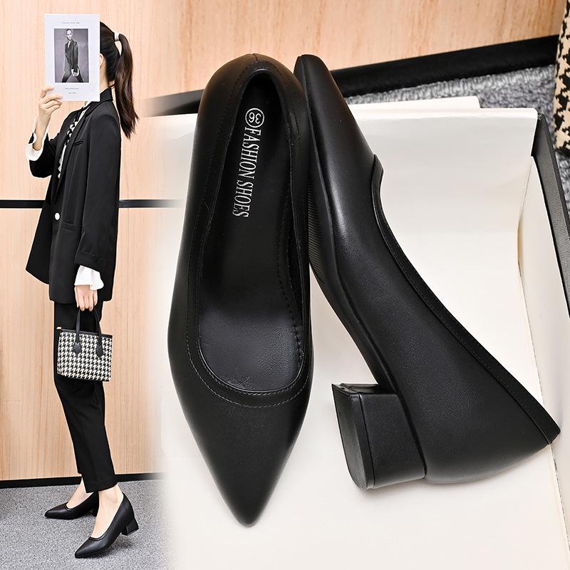6cm Heel Height-Increasing French Pointed-Toe Black Women's Shoes - Perfect for Skirts and Professional Wear