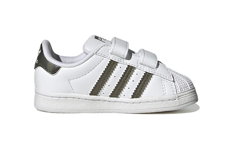 Adidas Originals Superstar Collection Low top Skateboard Shoes White Brown Green Infant And Toddler HQ4286