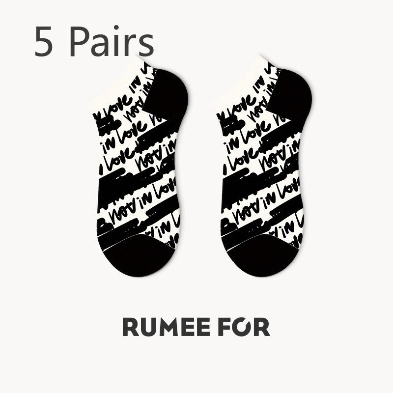 5 Pairs of Women's Summer Thin Shallow Mouth Lovely Breathable Short Boat Socks