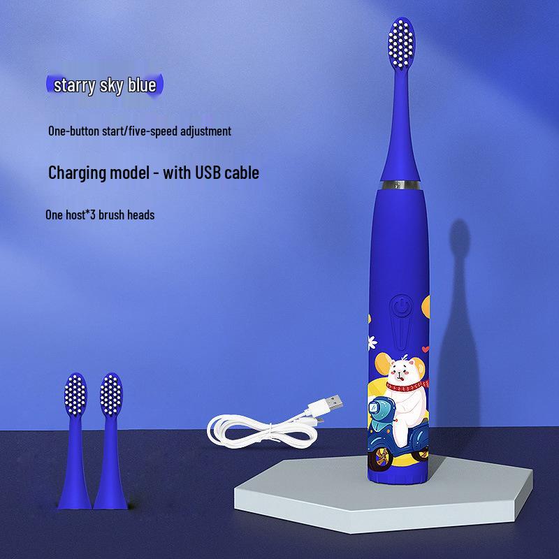 Waterproof Ultrasonic Kids' Electric Toothbrush - Cute Cartoon Design, Soft Bristles, IP7 Rated, Perfect Gift