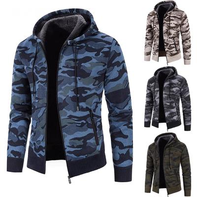 Men's Fashion Leisure Long Sleeve Warm Camouflage Printed Hooded Jacket Top