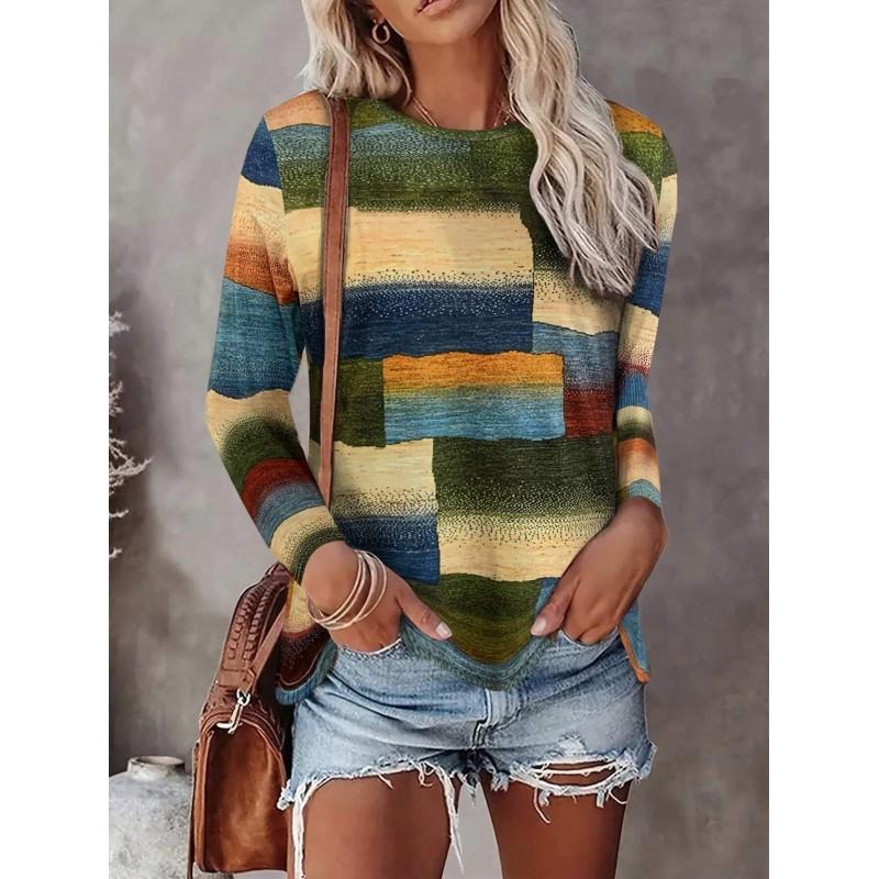Womens Long Sleeve Crew Neck T-Shirt With 3D Flamingo Print Soft Milk Silk Fabric Loose Fit Casual 2025