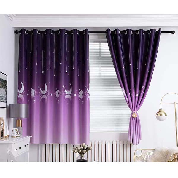 

2 шт. товары для дома, полностью затемняющие перфорированные шторы с принтом, гостиная, спальня, эркер, готовые декоративные шторы W150*200cm*2pcs фиолетовый