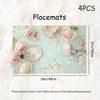 Set of 4 Pink Rose Tea Cup Placemats, Measuring 12X18 Inches, Suitable for Kitchen And Dining Room Decor, Home Decoration, Family Dinner Table