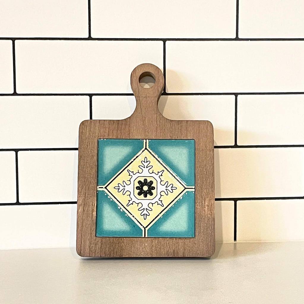 Golspia Heat-Resistant Wooden Trivet, Square Tile, Kitchen Coaster, Nordic Style, Retro, Blue
