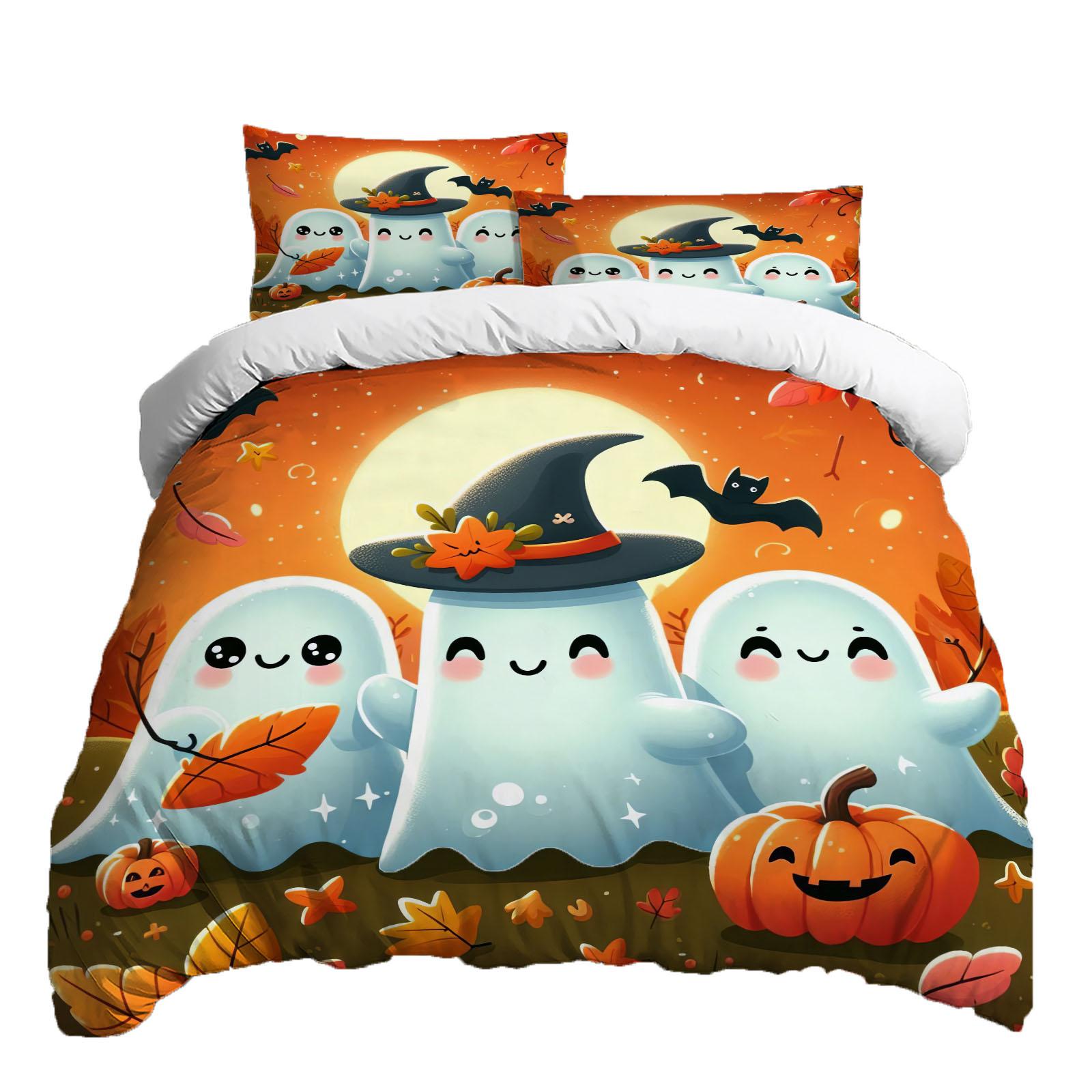 

Хэллоуин Комплект постельного белья из трех предметов Пододеяльник Наволочка Матовая ткань Утолщенный XS киноварь