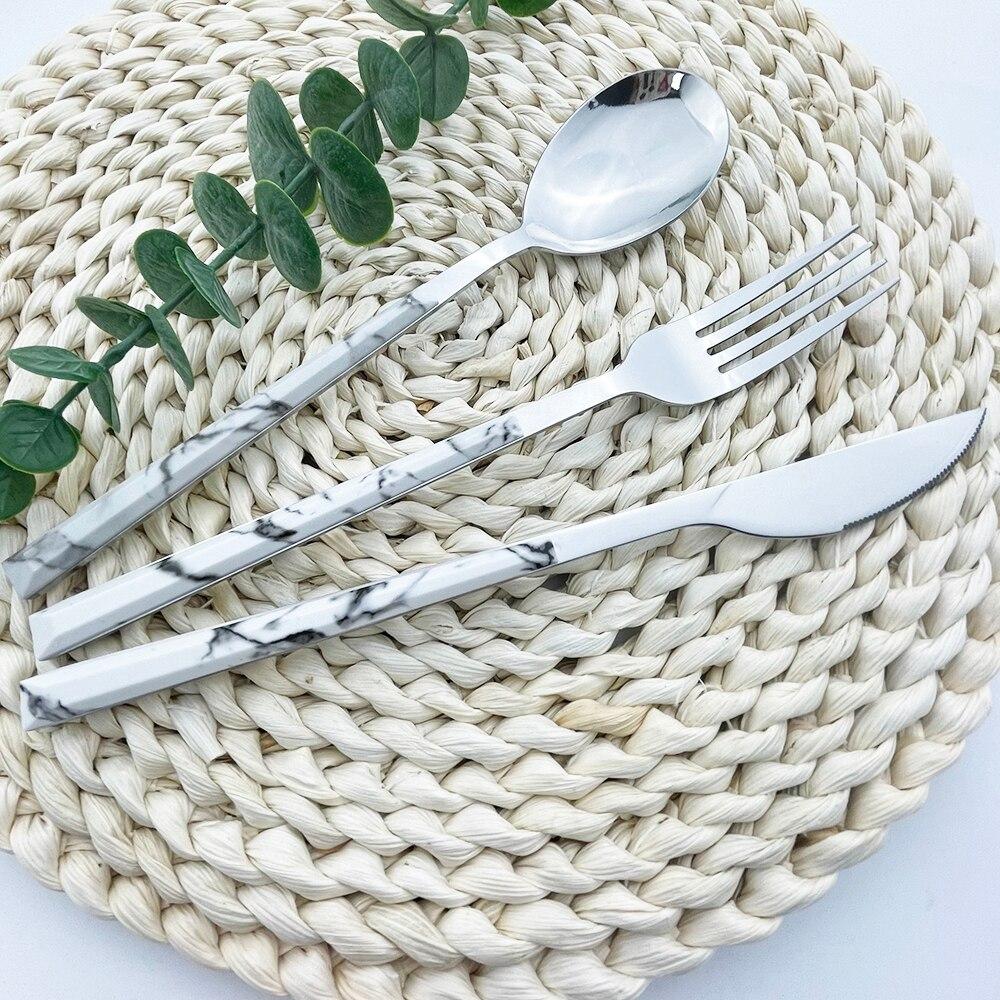 4/16 stücke Geschirr Splitter Edelstahl Set Messer Gabel Löffel Marmor Textur Home Küche Besteck Besteck Geschirr Set