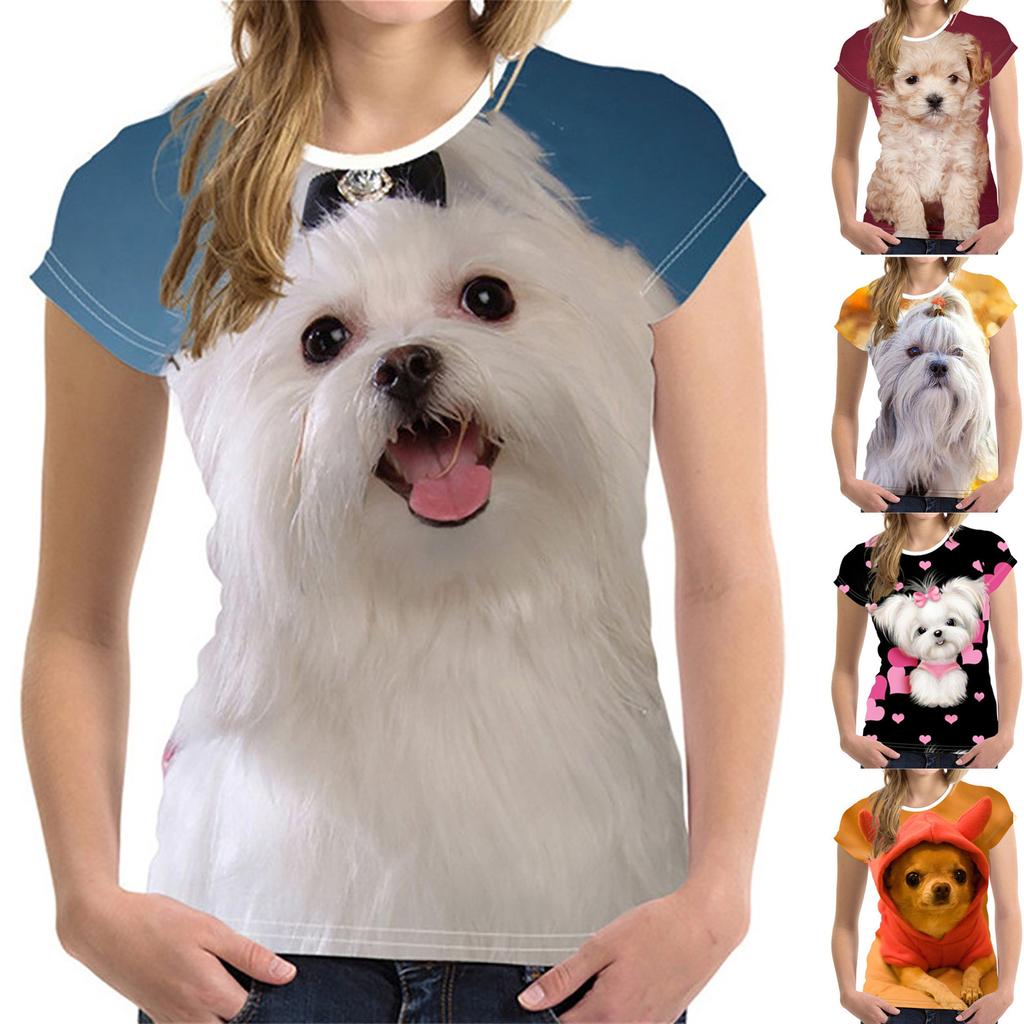 Women's Fashion Casual Digital Print With Simulation Cat And Dog Short-sleeved T-shirt Top