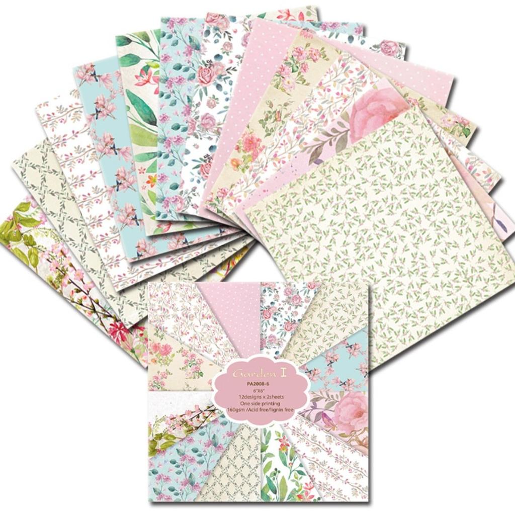 24 ark Färgglada Trädgård Hantverkspapper Block Stansmallar Konst Bakgrund Origami Scrapbooking Korttillverkning