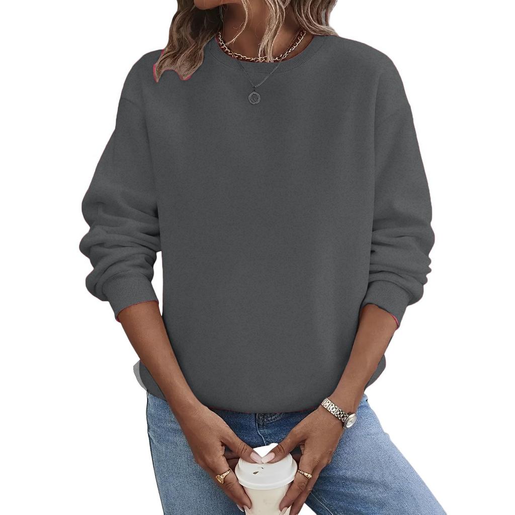 Women's Loose Long Sleeved Pullover Round Neck Large Solid Color Hoodie