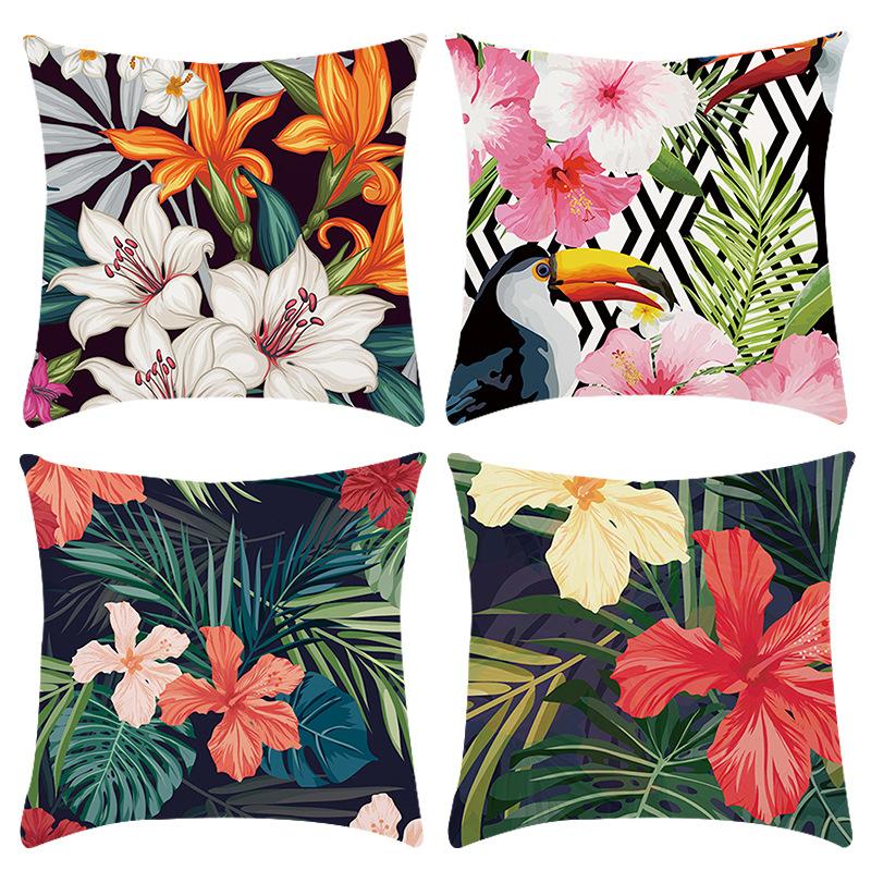 New Pillowcase Green Plant Flower Print Pillow Home Sofa Cushion Cover