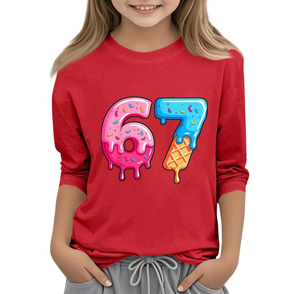 Moda dziecięca Koszulka z rękawem trzy czwarte z okrągłym dekoltem z nadrukiem Casualowa