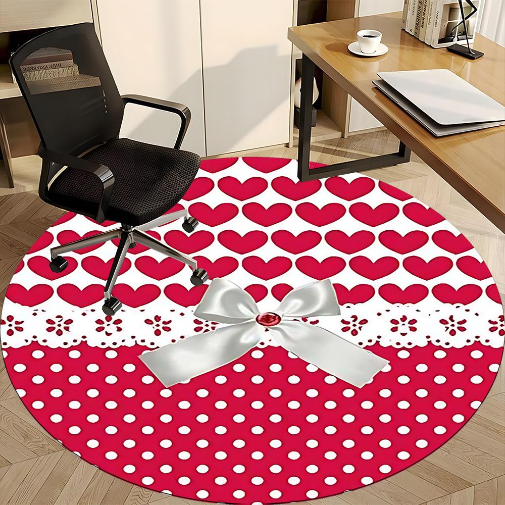 1pc Heart Print Bow Pattern Chair Carpet for Office Non Slip, Machine Washable Rug for Office, Room Holiday Decor for Christmas, Birthday Polyester