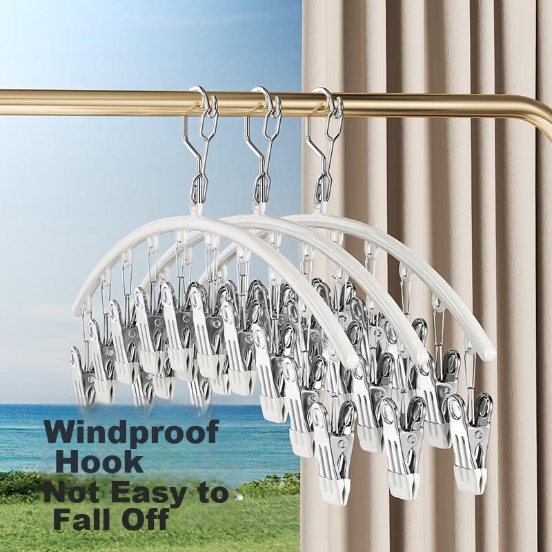 Siwangongli Socks Drying Rack, Stainless Steel Hanger, Plastic-Coated Foldable Multifunctional Underwear Windproof Drying Clip, 2 Pieces