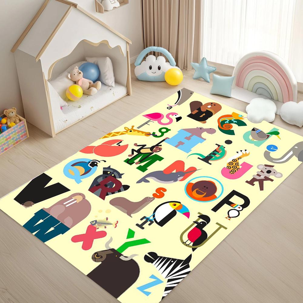 Educational Kids Learning Rug Alphabet Numbers Shapes Colorful Early Education Anti-Slip Carpet for Children's Room Bedroom