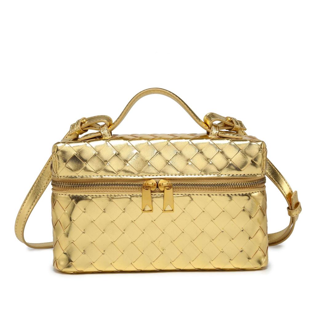 Box Cosmetic Bag Lunch Box Bag Shoulder Crossbody 23cm Hand-woven Portable Small Square Bag Factory Wholesale
