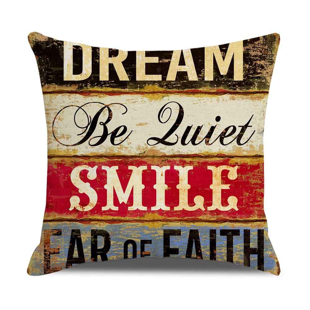 Retro American Wooden Board Letters Admonishment Digital Printing Linen Pillowcase New Home