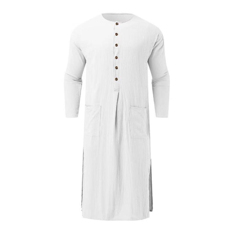 Men S Loose Long Sleeve Solid Color Ethnic Style Robe