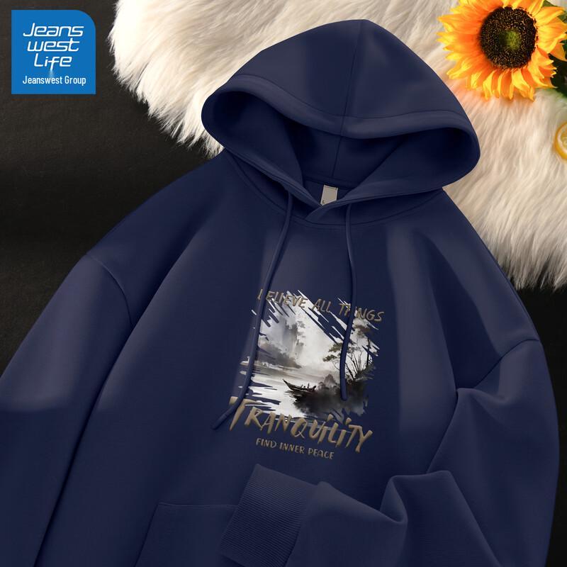 

JEANSWEST LIFE Men s Ink Wash Print Hooded Sweatshirt M