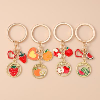 Cute Enamel Fruit Keychain Strawberry Watermelon Lemon Apple Key Ring for Women Girls Handbag Pendants DIY Jewelry Gift