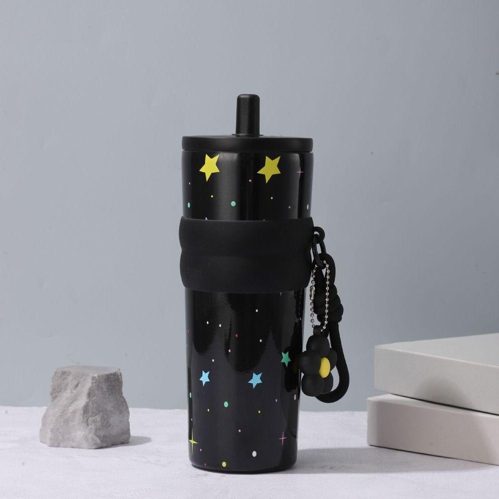 Stainless Steel Vacuum Thermos Cup Star Flower Print Coffee Mug Large Capacity Insulation Cup  Gift