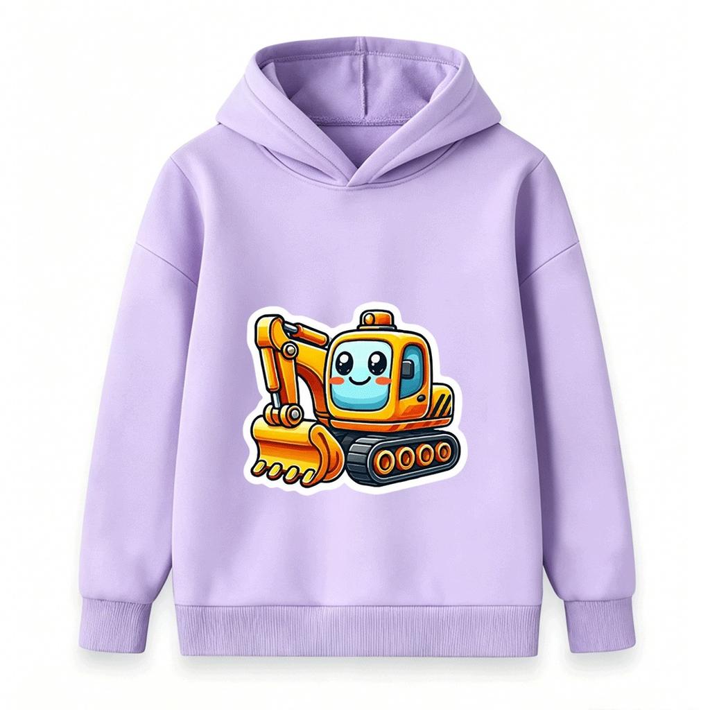 Cute Cartoon Excavator Print Kids Hoodie Casual Long Sleeve Pullover Sweatshirt for Boys Girls Toddler Loose Comfy Tops