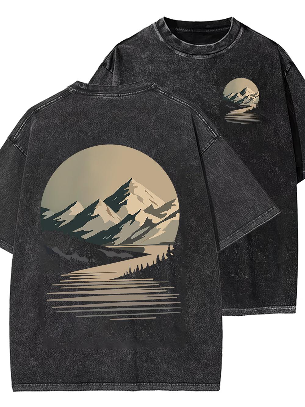 

Mountain Vintage Washed T Shirt Cotton Hip Hop Print Graphic Oversized Tshirt Outdoor Unisex Women Luxury Funny Tshirts S