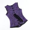 European & American Court Style Black Lace-Up Sleeveless Corset with 12 Steel Bones & Double-Breasted Chain Buttons.