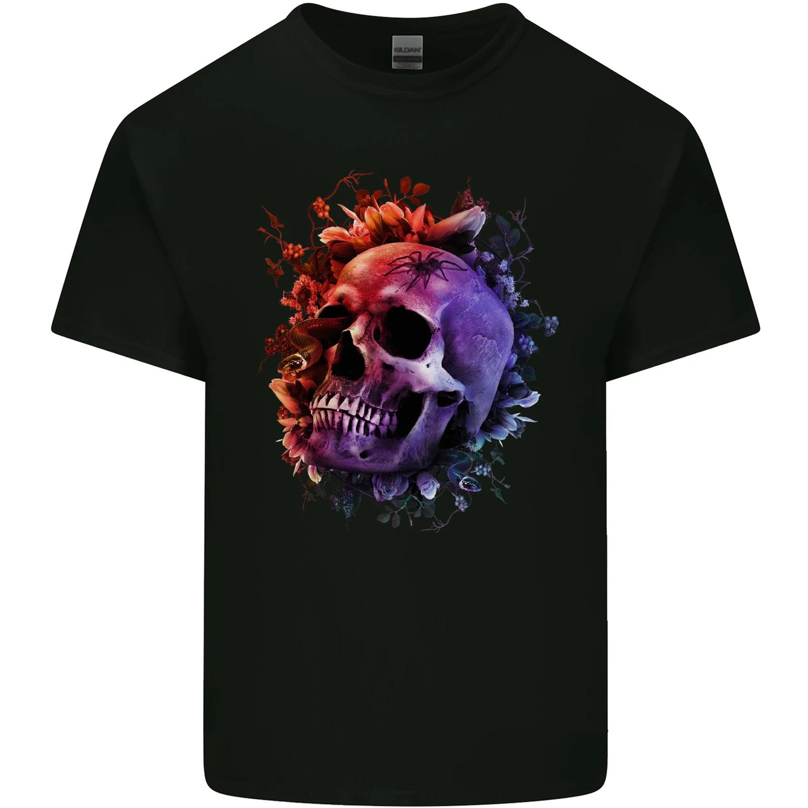 

Skull With Spider Flowers and Spider Kids T-Shirt Childrens 2XL